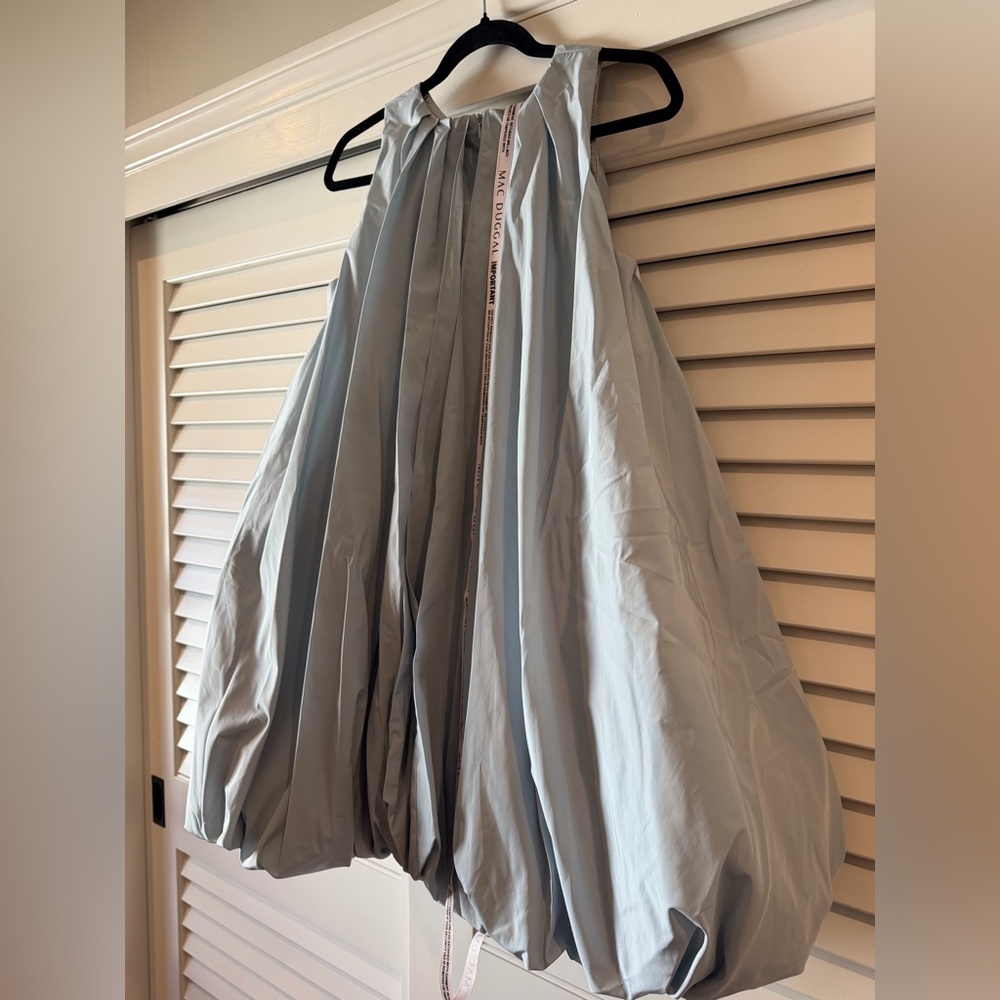 Mac Duggal Light Blue Sleeveless Taffeta Bubble Mini Dress - Picture 9 of 12